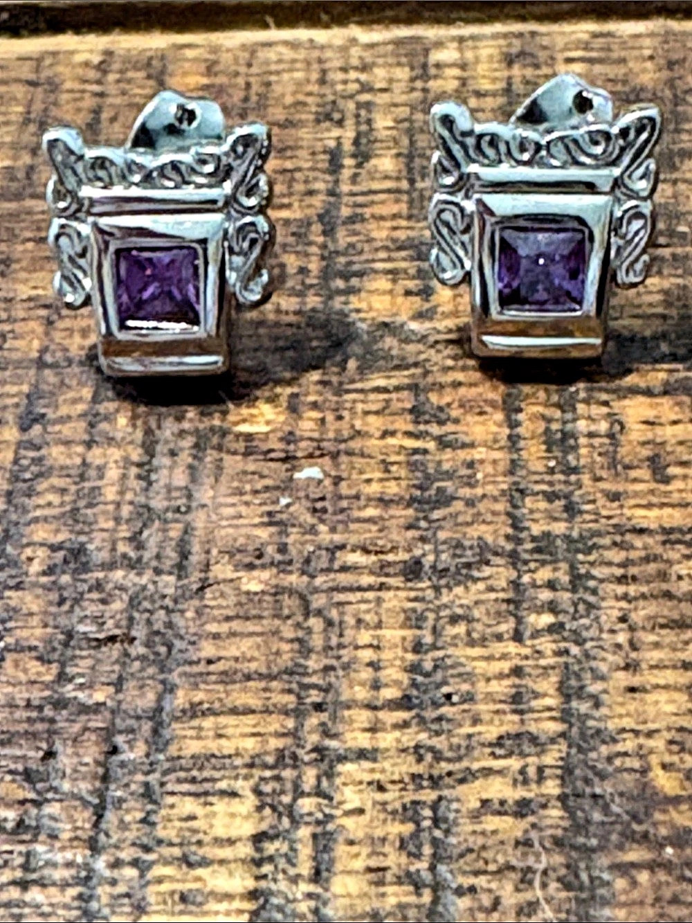Silver Purple Stone Silver-Tone Earrings